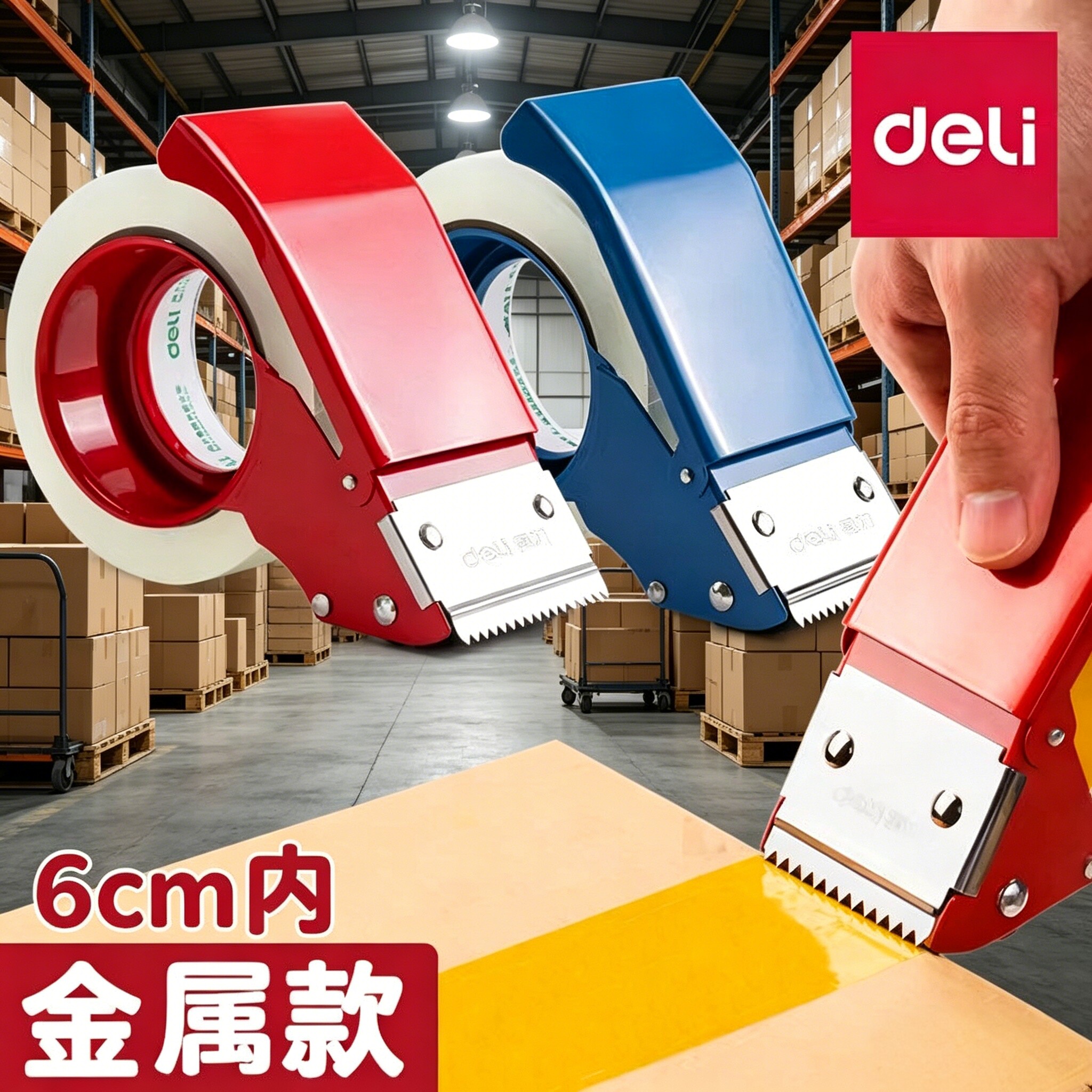 得力金属封箱器透明胶带切割器工具铁快递打包神器6cm大号手动宽胶布4.8cm小号胶布机胶纸封口胶封箱带打包器