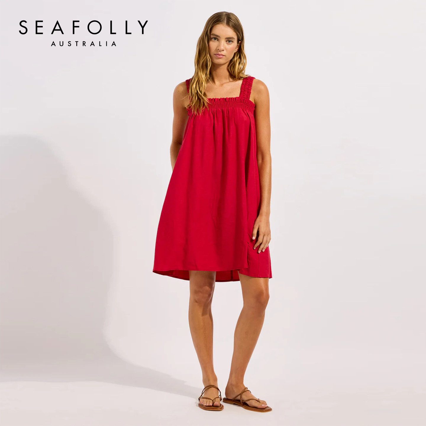 SEAFOLLY褶皱带迷你裙连衣裙