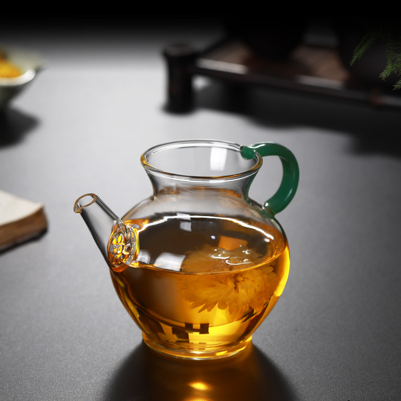 仿宋全玻璃耐热泡茶杯公杯公道滤茶分茶器功夫茶具翠玉彩把执壶
