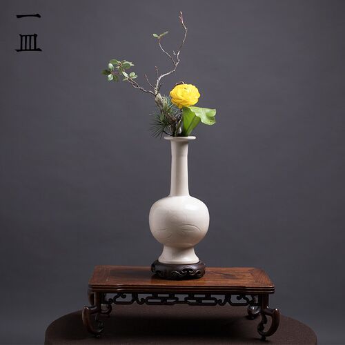 长颈瓶陶瓷仿宋瓶仿古文人插花水培花器古典中式插花器皿茶空间