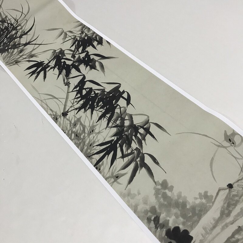 清 石涛兰竹图 仿古国画水墨写意花卉长卷高清绢布微喷手卷装裱