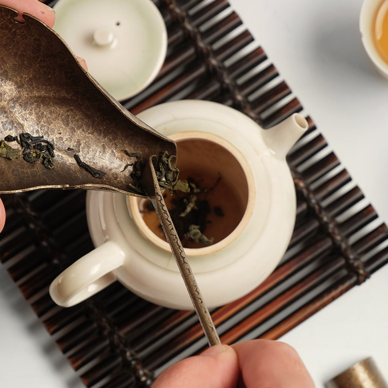 复古赏茶荷黄铜茶则三件套六君子茶针茶拨茶勺铲茶道功夫茶具配件