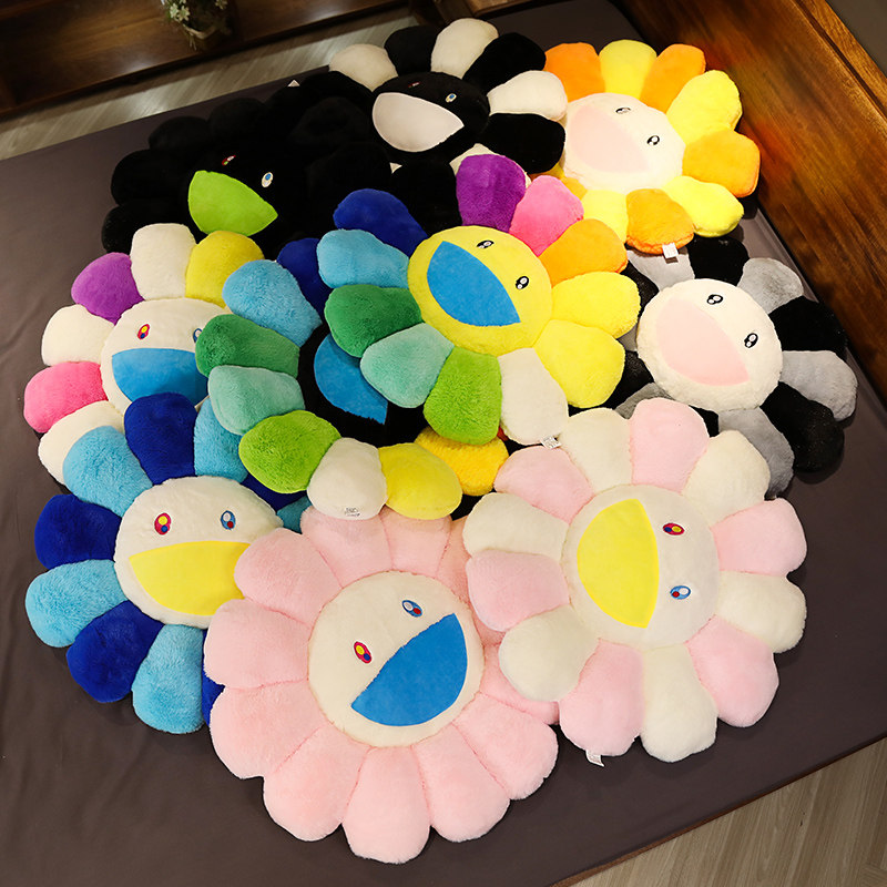 小兔毛七彩太阳花坐垫花朵垫子向日葵大笑椅垫靠枕抱枕圆形花瓣垫
