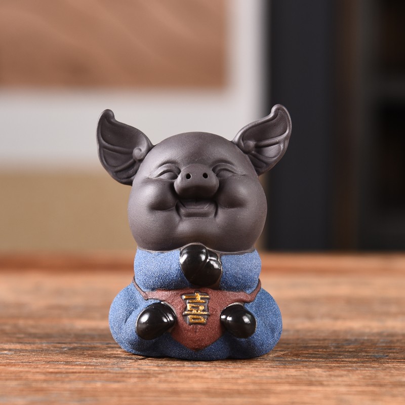 紫砂茶宠摆件精品可养五福猪招财陶瓷可爱猪八戒功夫茶具配件茶桌