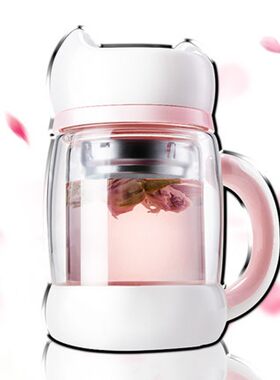 凯霖猫咪杯双层玻璃杯女花茶杯子泡茶办公便携创意可爱水杯大口径