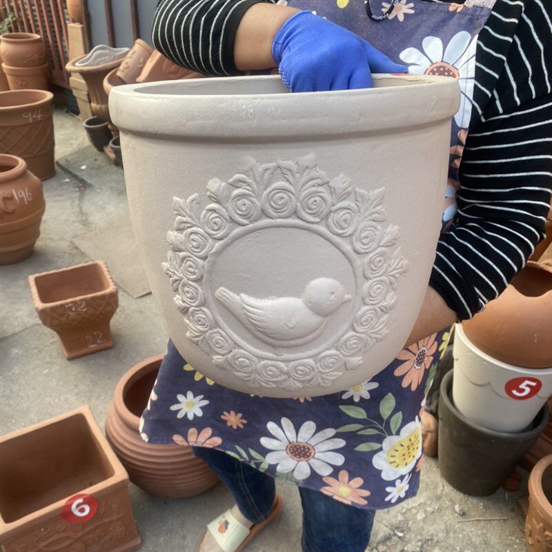 丽丽家陶盆白色小鸟花盆31*30 红陶花盆