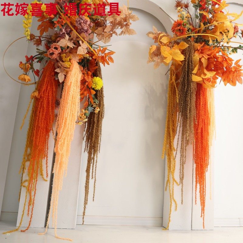 新婚礼堂道具毛线流苏线帘彩绳吊顶婚庆舞台背景结婚橱窗布置装饰