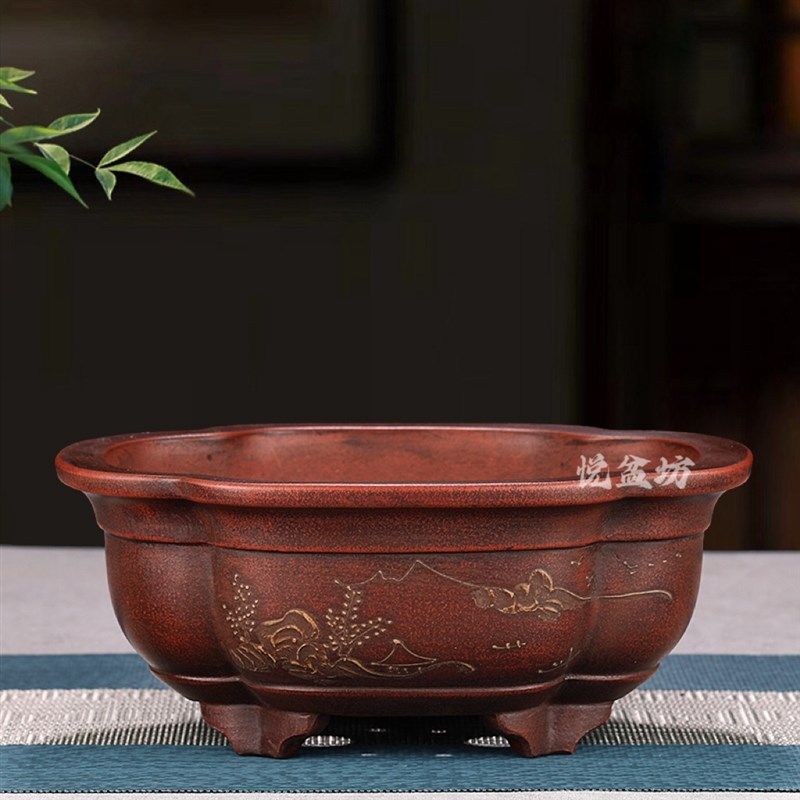 精品铁画轩紫砂花盆仿古多肉盆景盆陶瓷多肉云竹菖蒲金弹子黄杨盆