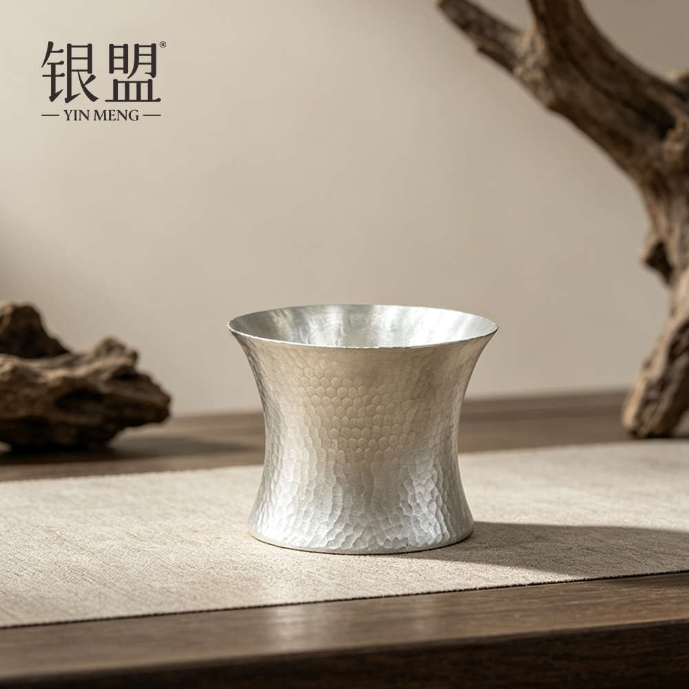 银盟足银999家用茶器锤纹茶漏座纯银锤目纹茶滤架托银壶置底座图片