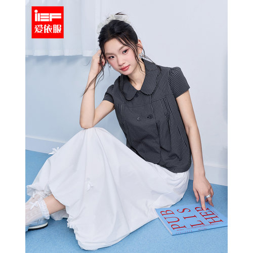 IEF/爱依服【甜美】2026夏季新款韩系文艺休闲少女学院风格子衬衫