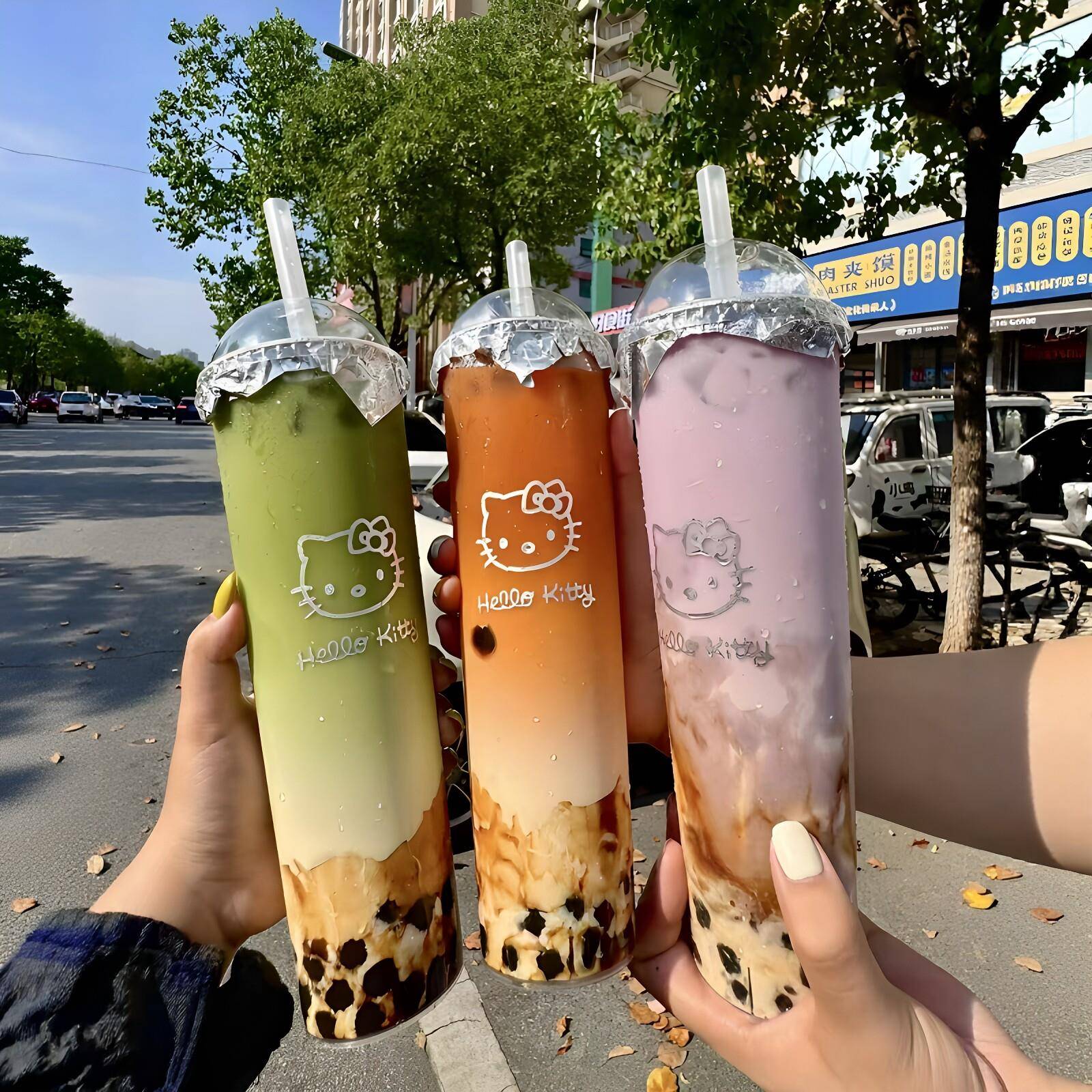 泰式冰淇淋茶！猫咪一升奶茶杯超大容量果茶饮料杯夏季打工人塑杯