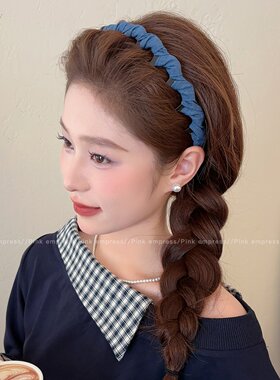 牛仔蓝波浪带齿高颅顶发箍女压发洗脸头箍防滑碎发整理神器发饰女