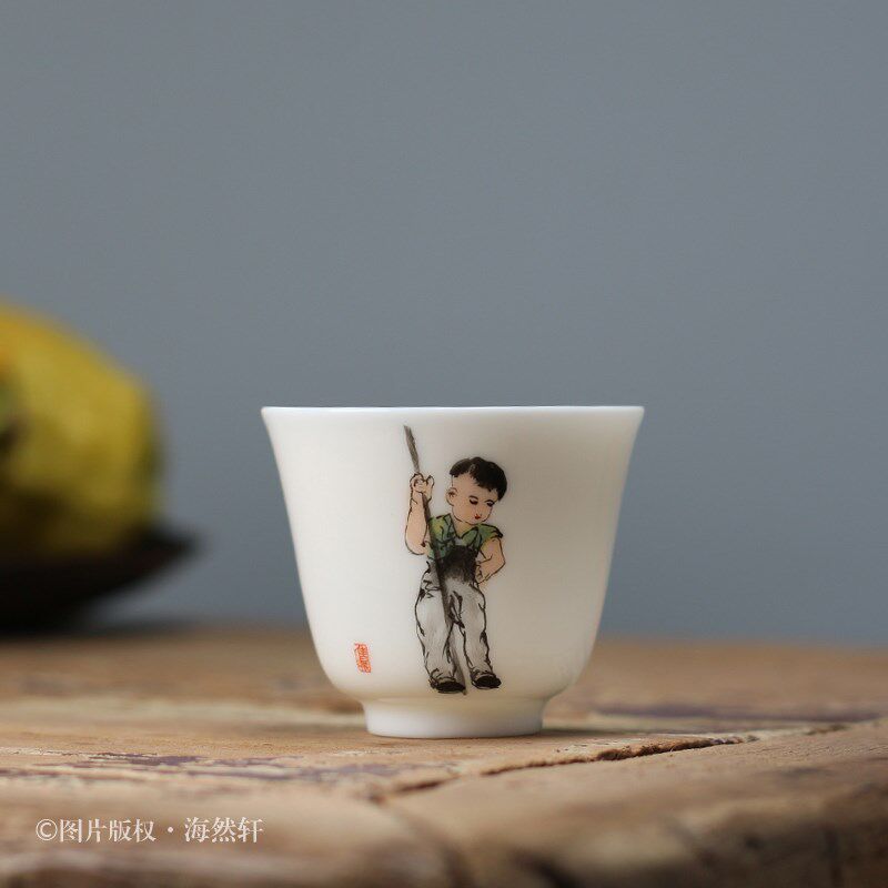 精品玉瓷功夫茶具 手绘童年品茗杯 小孩子主人杯 小号单杯 小号