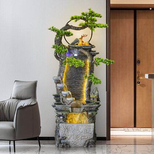居如家假山流水摆件别墅玄关家居景观现代中式客厅办公室招财装饰
