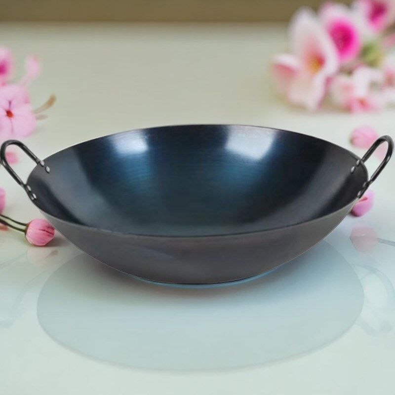 饭店大排档厨师商用圆底铁锅超薄轻便炒菜锅双耳无涂层熟铁猛火灶
