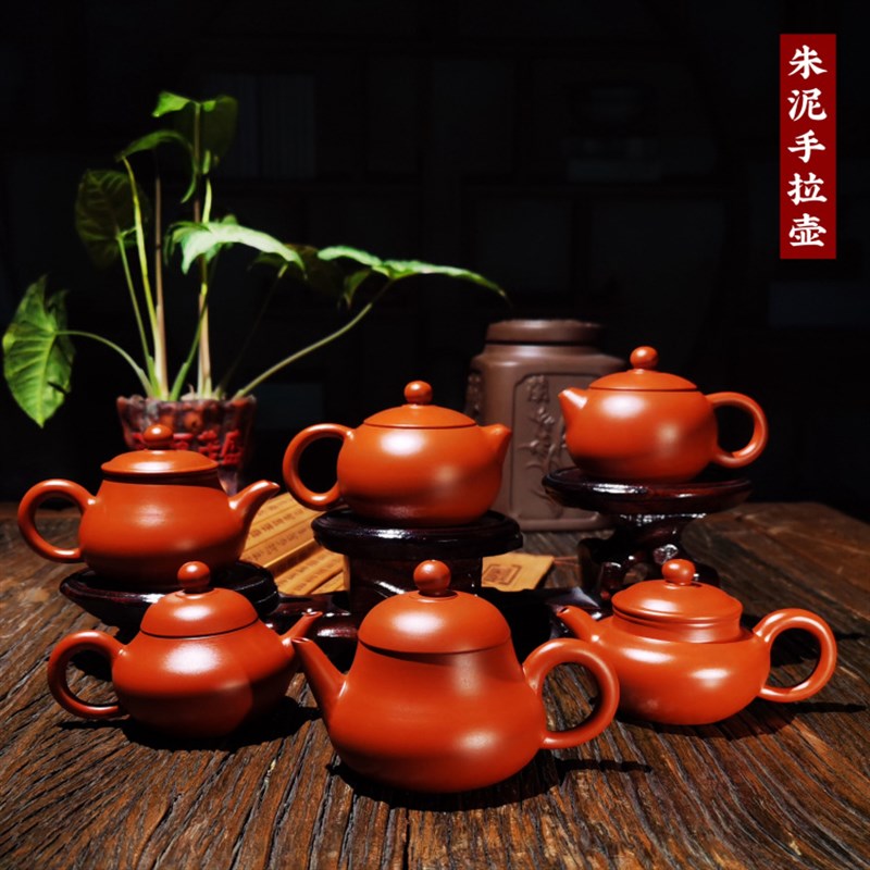 潮州朱泥壶章氏手拉壶迷你功夫小茶壶仿古梨形壶龙蛋壶可断水密封