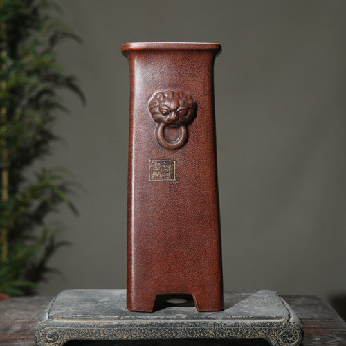 紫砂花盆签筒兰花盆盆景盆泥绘手工盆兽面签筒千筒觅陶乡悬崖盆