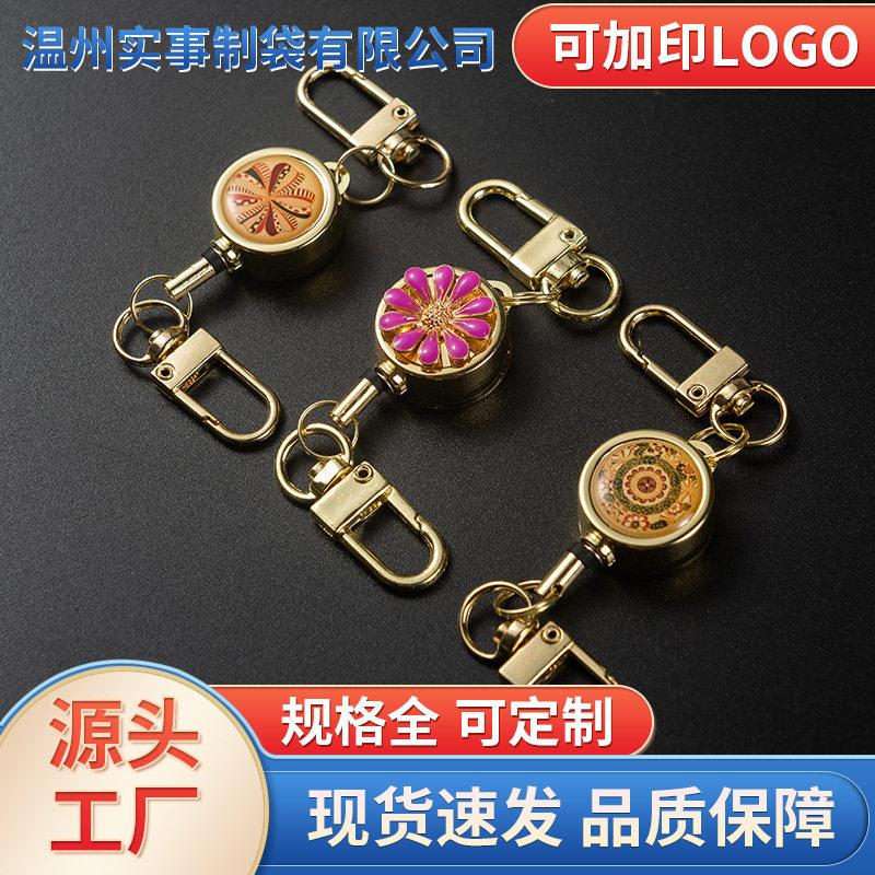 金属花水晶伸缩易拉扣胸牌拉扣饭卡配件扣头钥匙扣门禁卡公交卡扣