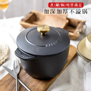 铸铁饭釜锅无涂层焖烧锅珐琅锅家用多功能锅迷你单人锅煮粥汤锅