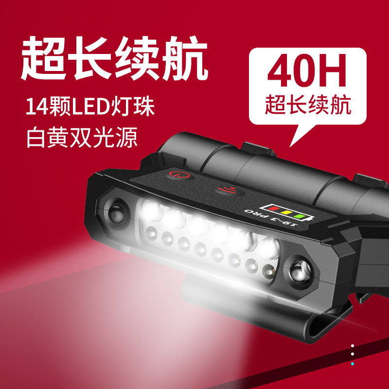 钓鱼头灯感应夹帽灯强光充电超亮LED帽檐头戴式防水上饵灯渔具