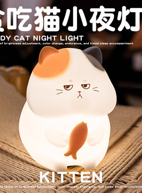 猫咪小夜灯硅胶拍拍灯可爱语音床头柔光卧室伴睡充电喂奶灯儿童