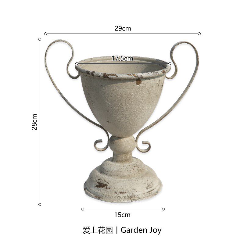 爱上花园丨园艺杂货 花园装饰摆件 铁艺铁皮做旧 流云双耳奖杯