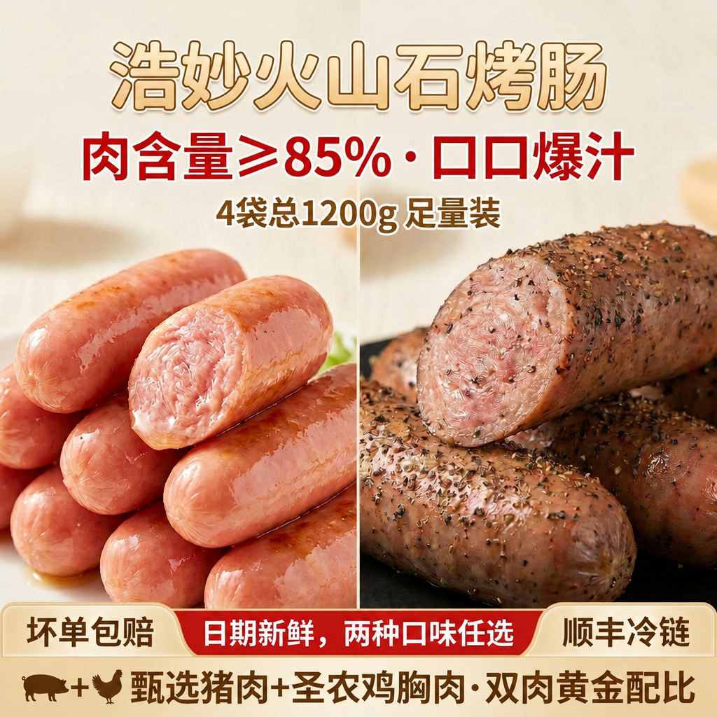 浩妙（食品）火山石烤肠85%肉含量冷链直发优质猪肉香肠烧烤-5