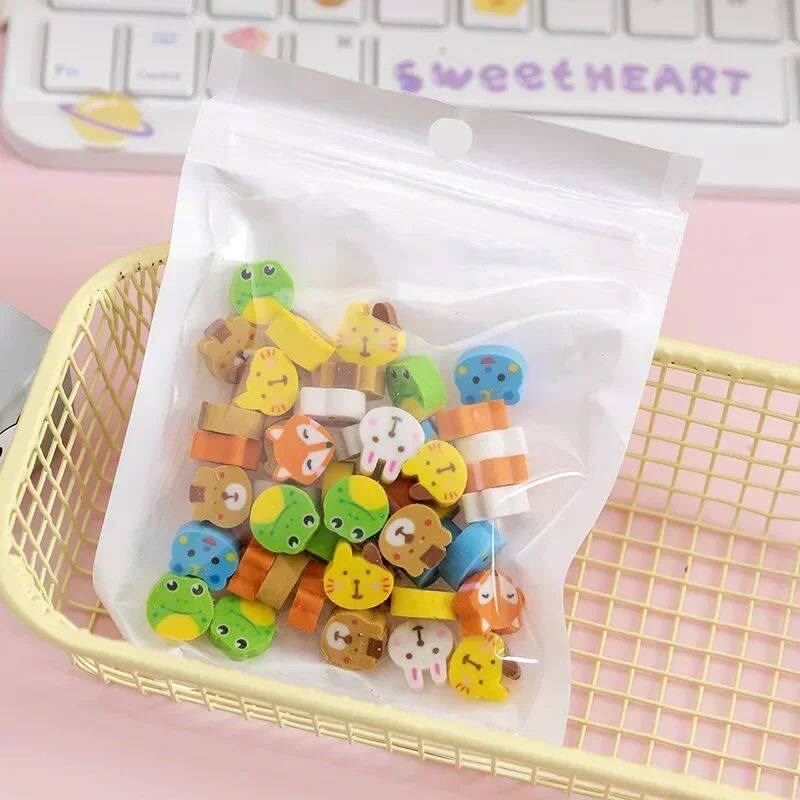 50Pcs/Bag Cute Fruits Animals Erasers Mini Rubber Erasers Fo