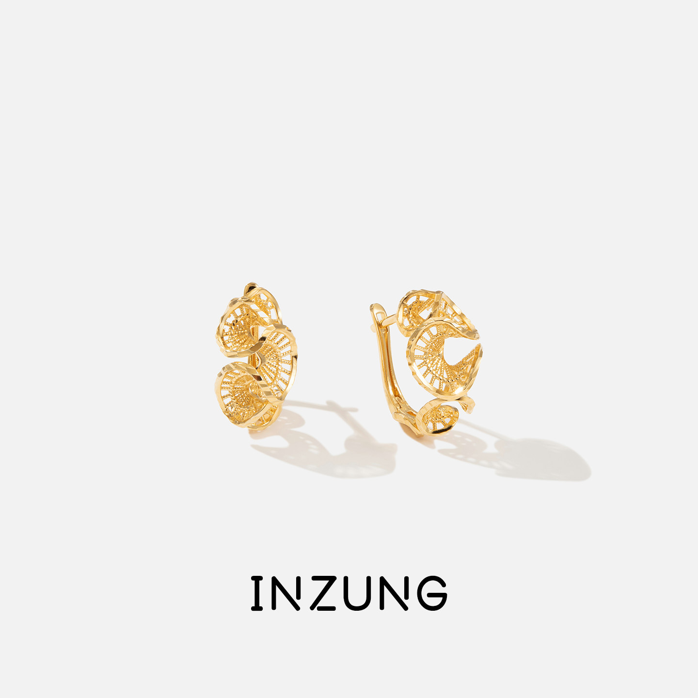 INZUNG/银妆s925纯银耳环女 繁花蕾丝 设计师款 金色韩版 通勤