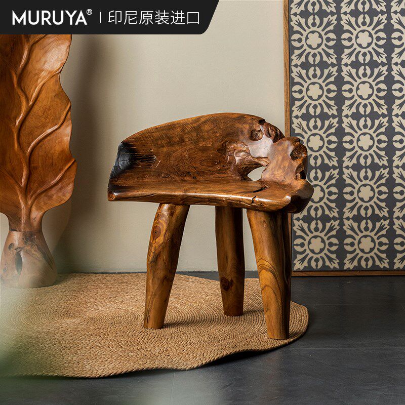 进口实木休闲椅根雕餐椅柚木原木设计师座椅客厅工艺品民宿边几