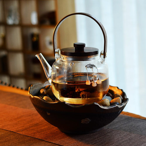 手工耐热玻璃煮茶壶树纹大号蒸煮两用明火围炉煮茶电陶炉高端家用