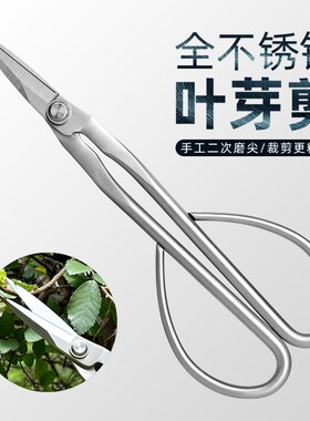 全不锈钢园艺剪叶芽剪嫩芽剪刀插花盆景枝叶剪修枝小枝剪加厚长杆