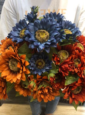 9头油画仿真向日葵花束 欧式假花绢花装饰花客厅摆放花卉大朵混色