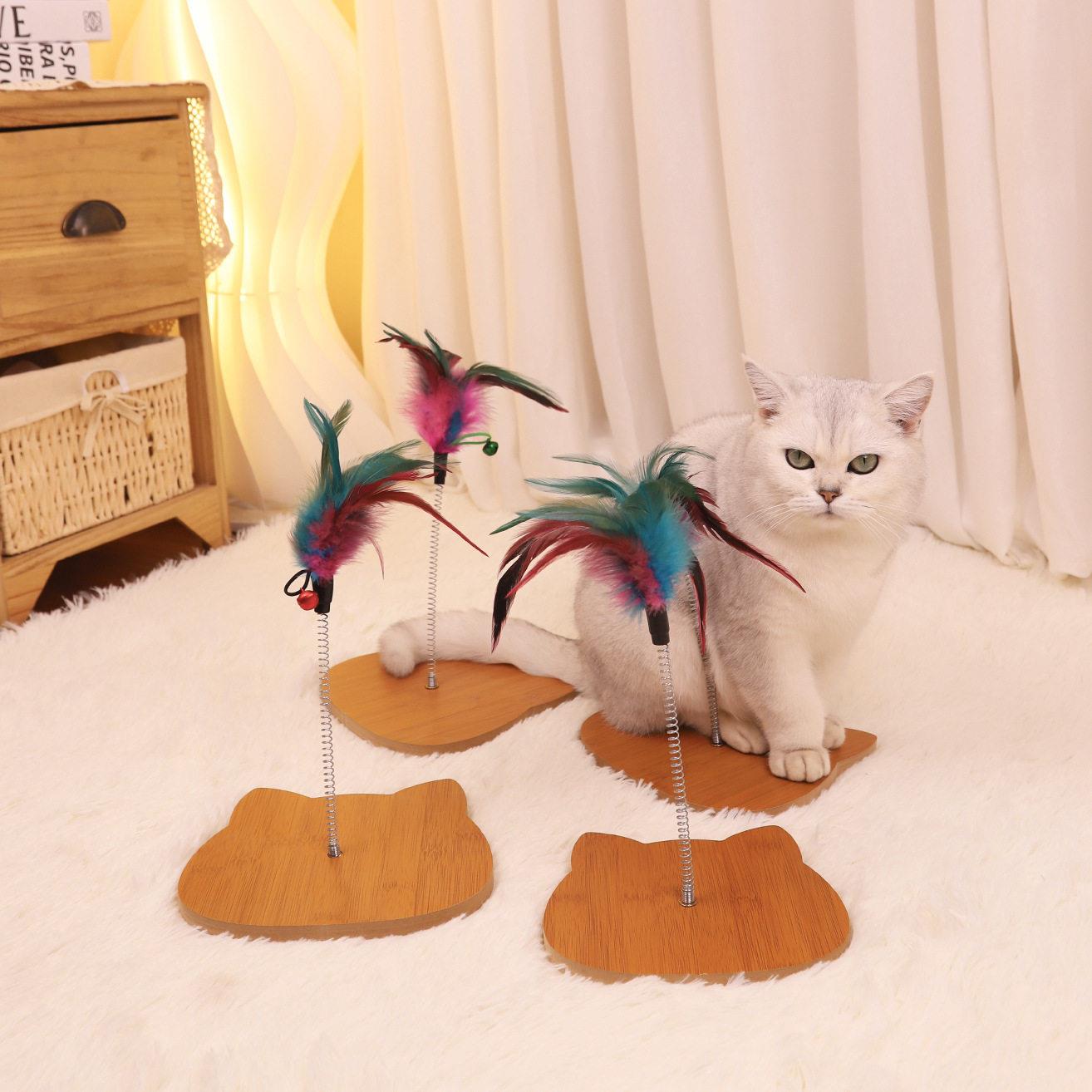 逗猫棒猫咪玩具五彩吸盘式弹簧羽毛猫咪自嗨解闷玩具宠物互动用品
