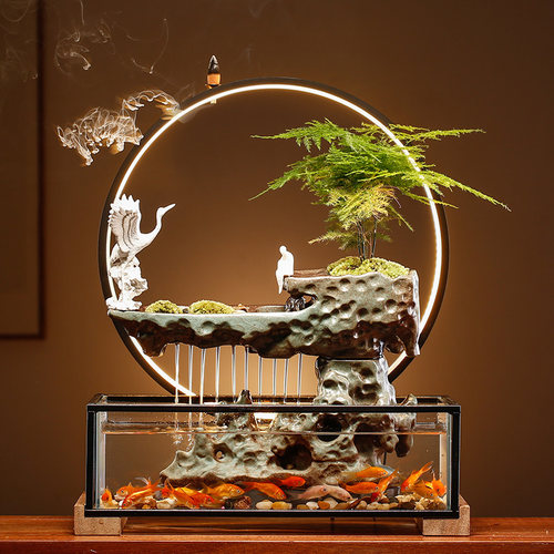 创意招财流水摆件喷泉鱼缸假山循环水办公室景观生财乔迁开业礼品