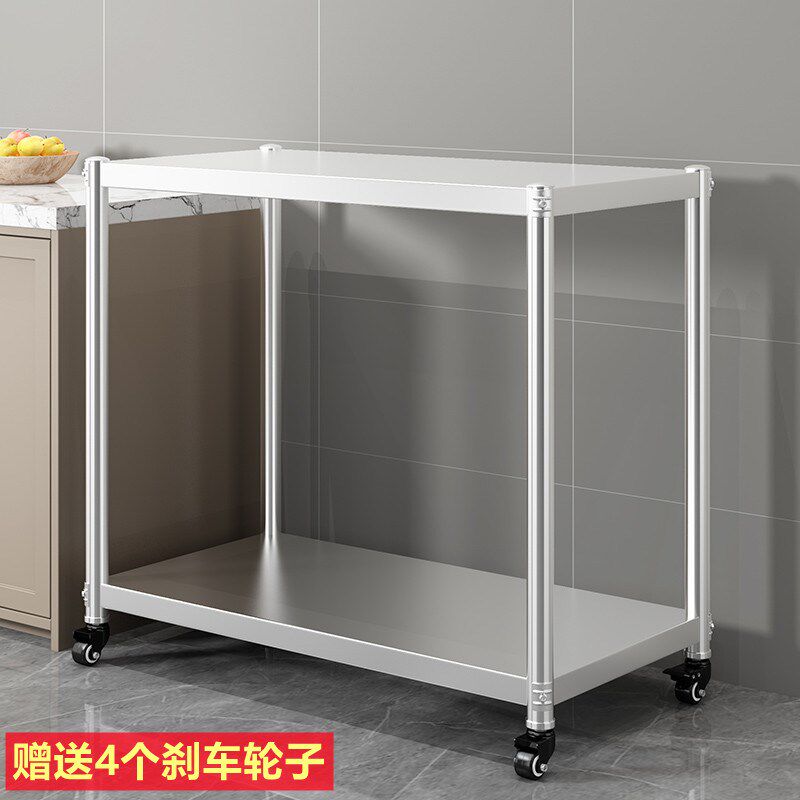 带轮架子不锈钢二层移动橱柜架灶台架可推拉餐边柜桌架家用小推车图片