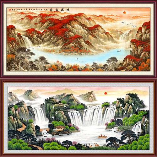 靠山画鸿运当头山水风景画墙画客厅沙发背景壁画招财办公室装饰画