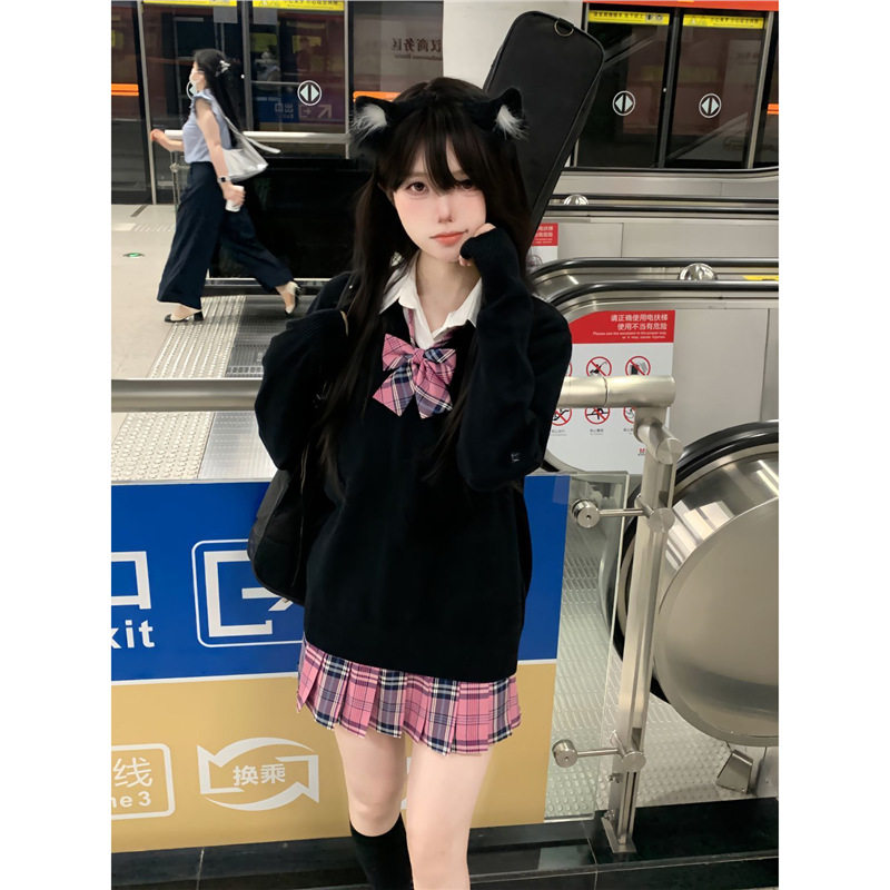 秋冬日系JK制服套装蝴蝶结百褶图片