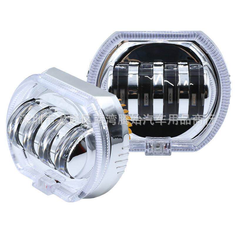 摩托车射灯4灯珠白黄双色2.5寸天使眼恶魔眼100MM方形12V-80V散热