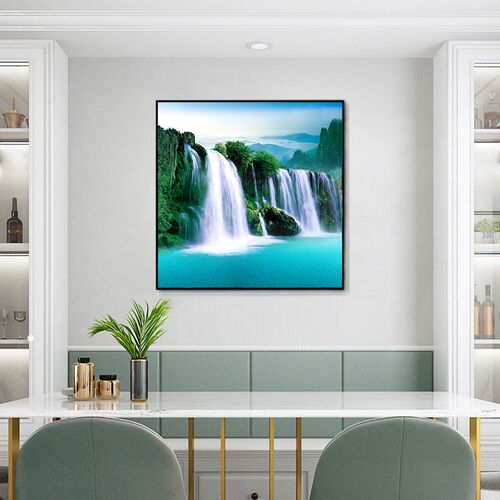 流水生财客厅沙发背景墙装饰画入户玄关过道壁画自然风景山水挂画