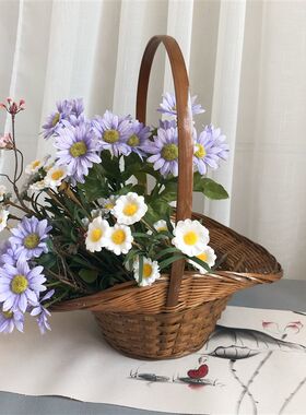 竹编花篮竹制花器跳舞道具提篮田园风吊篮装饰花篮舞台表演篮子