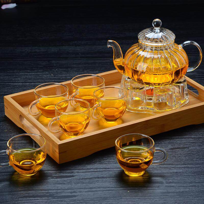 耐热玻璃茶壶透明条纹花草茶壶南瓜壶带内胆泡茶壶煮茶壶茶具套组