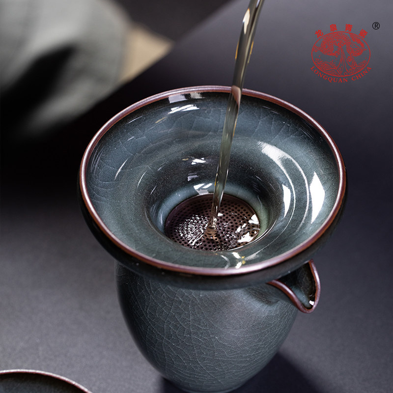 龙泉青瓷茶漏漏托铁胎可养开片过滤网托家用功夫茶具配件茶盏茶海