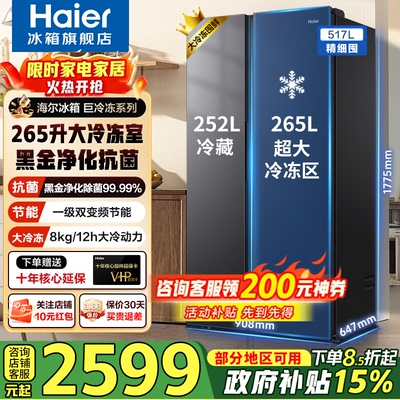 海尔冰箱双门对开门家用一级变频风冷无霜大冷冻BCD-517WLHSSEDSD