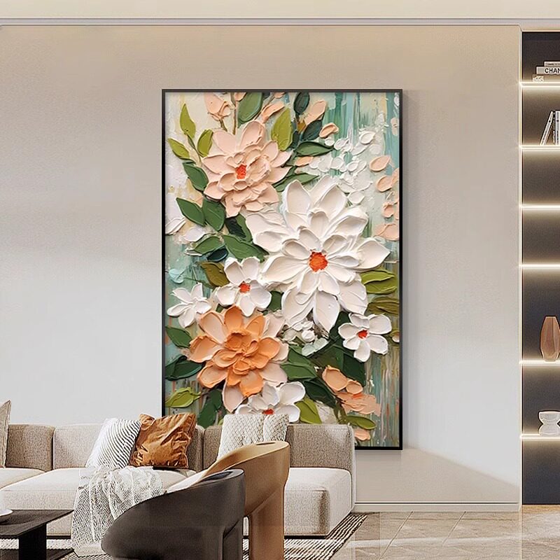 大芬村油画客厅装饰画花卉沙发背景墙挂画高级感肌理玄关过道挂画