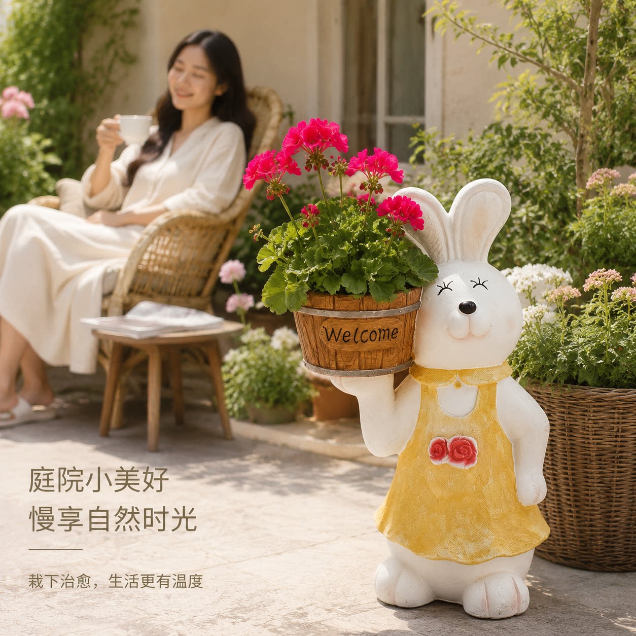 兔子花盆架庭院装饰落地式田园风花园摆件户外阳台创意动物造型