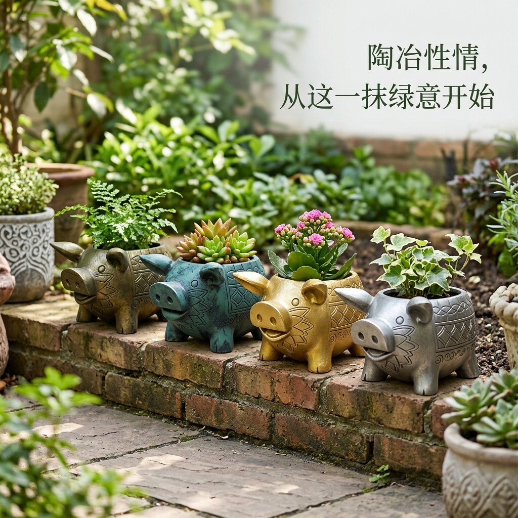 小猪造型花盆庭院摆件户外花园装饰创意动物树脂多肉盆栽阳台落地