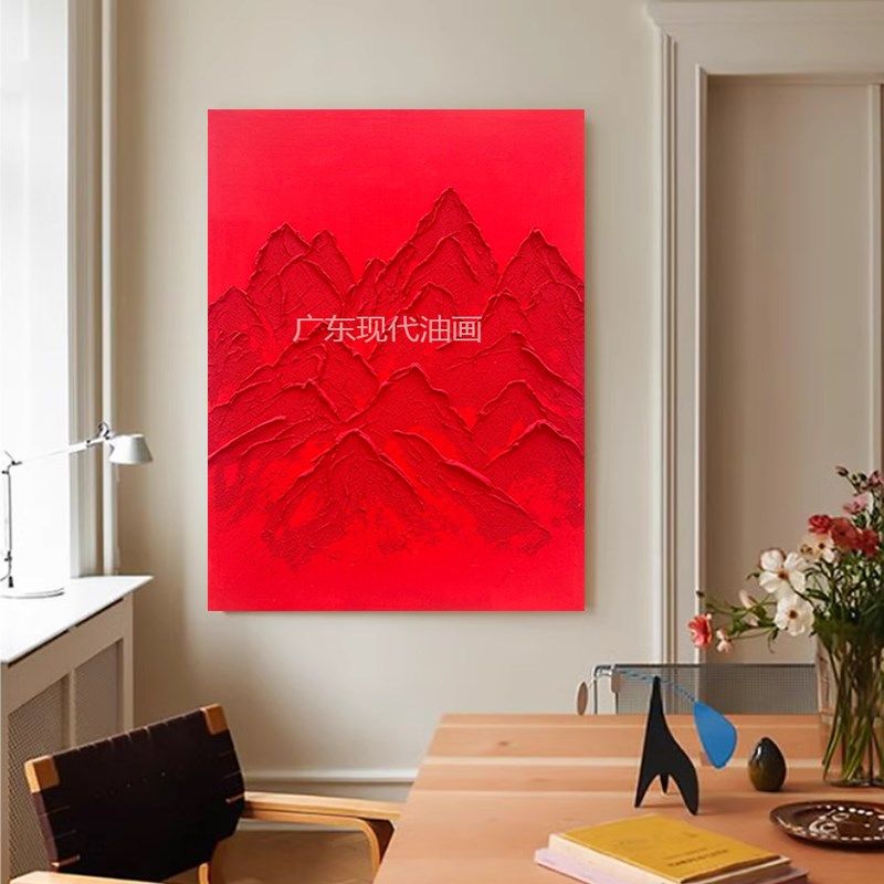 XD手绘油画红红火火会议厅油画抽象画沙发画肌理设计背景墙装饰画