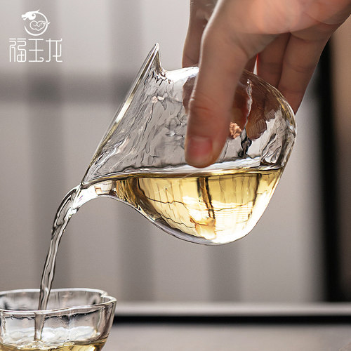 福玉龙玻璃公道杯复古锤纹高档单个加厚耐热小分茶器功夫茶具茶海