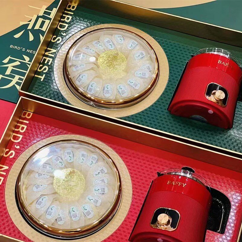 新款高档单层燕窝空盒带炖盅100克溯源码祖母绿红色包装礼品盒